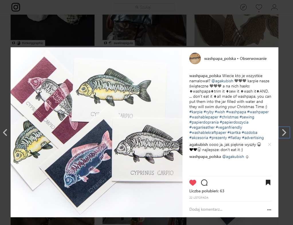 Kartki z karpiami na Instagramie washpapa_polska