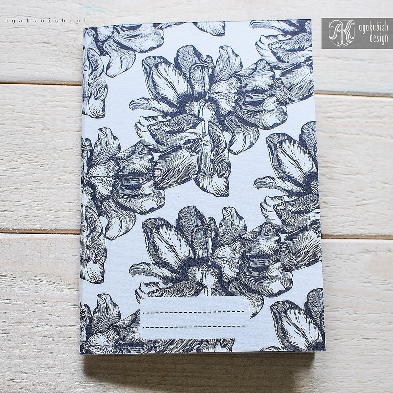 Zeszyt, notes ręcznie robiony z patternem w tulipany - motyw botaniczny od agakubish design