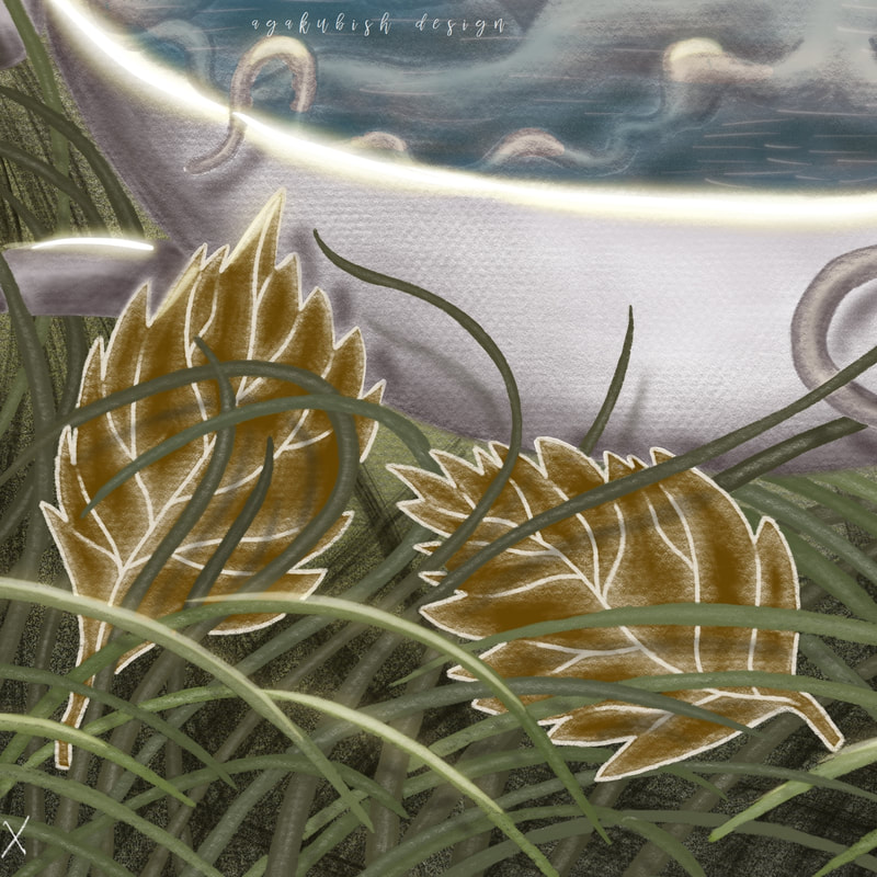 Gotowa ilustracja, scena ze światłem - detal, Niebieskiej gąsienicy z Alicji w krainie czarów, ilustracja dziecięca