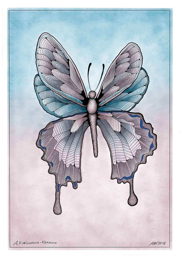 Motyl w odcieniach fioletu i niebieskiego