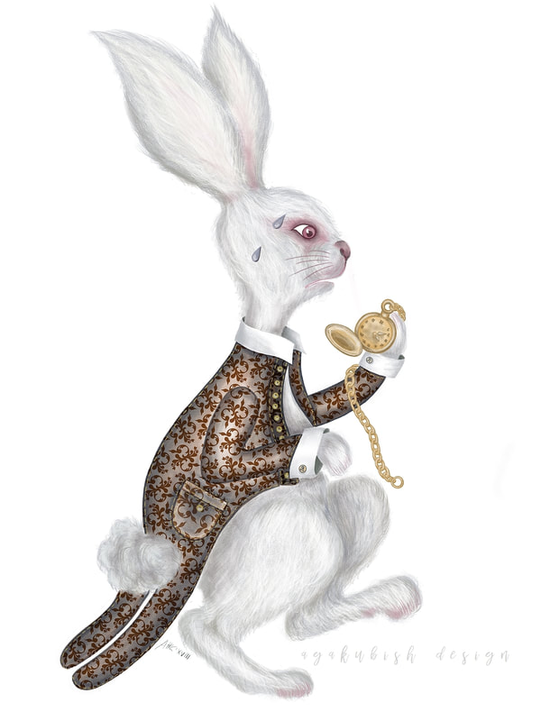 Biały królik z zegarkiem z Alicji w krainie czarów, ilustracja dziecięca