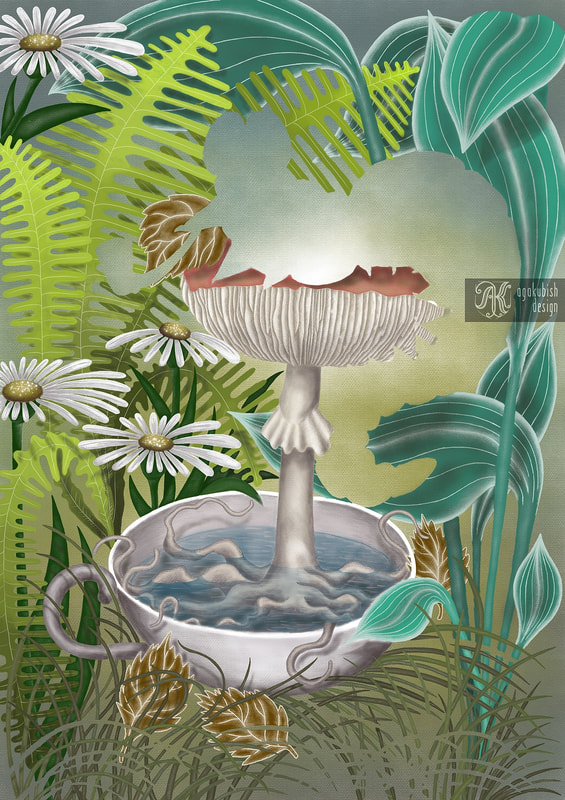 Digital art w trakcie Niebieska gąsienica sceneria z Alicji w krainie czarów, ilustracja dziecięca